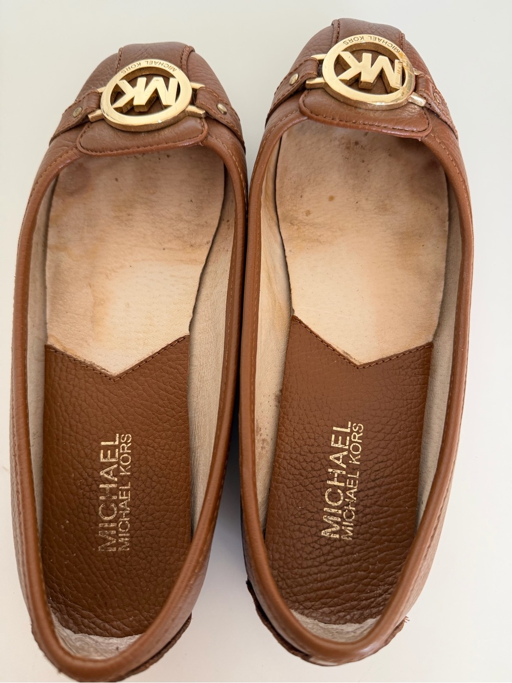 Michael Kors Brown Leather MK Logo Driving Loafers Size 7 Fair - Picture 3 of 5